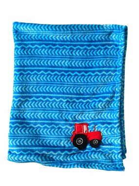 Le Bebe Favorite Red Tractor Truck Zig Zag Blue Security Blanket 34" X 35"